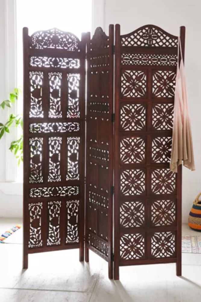 Urban Outfitters Amber Carved Wood Room Divider Screen Pacific City