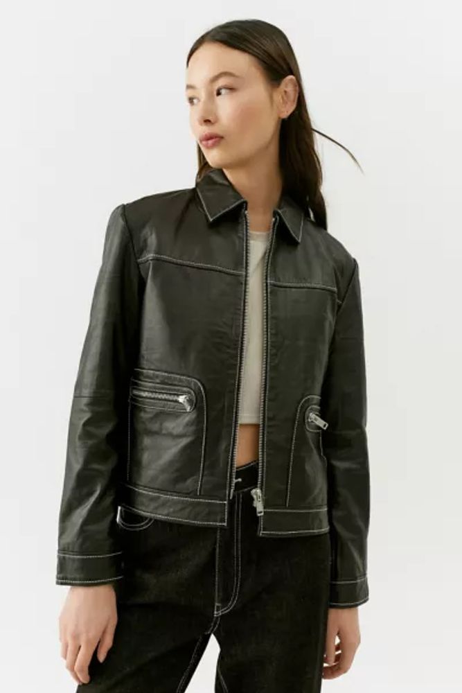 Urban Outfitters Deadwood Gibbs Leather Contrast Stitch Jacket