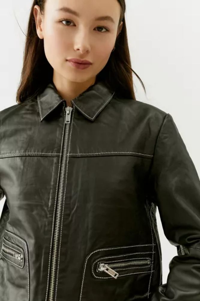 Urban Outfitters Deadwood Gibbs Leather Contrast Stitch Jacket