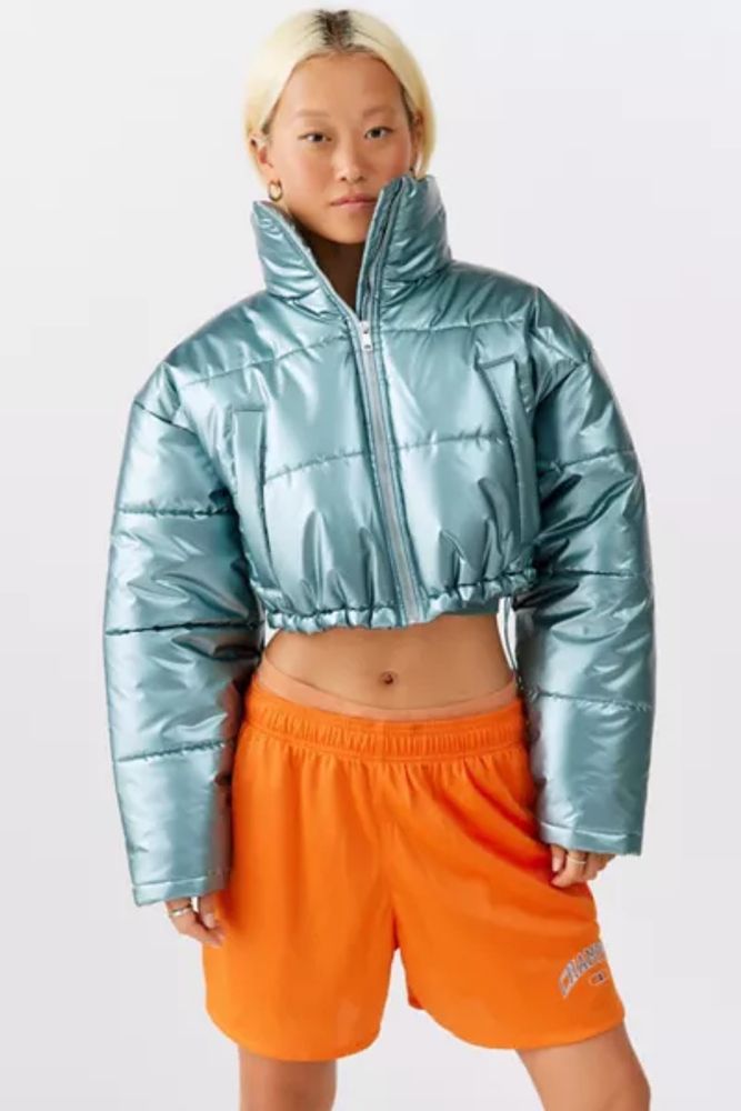 Metallic cropped best sale puffer jacket