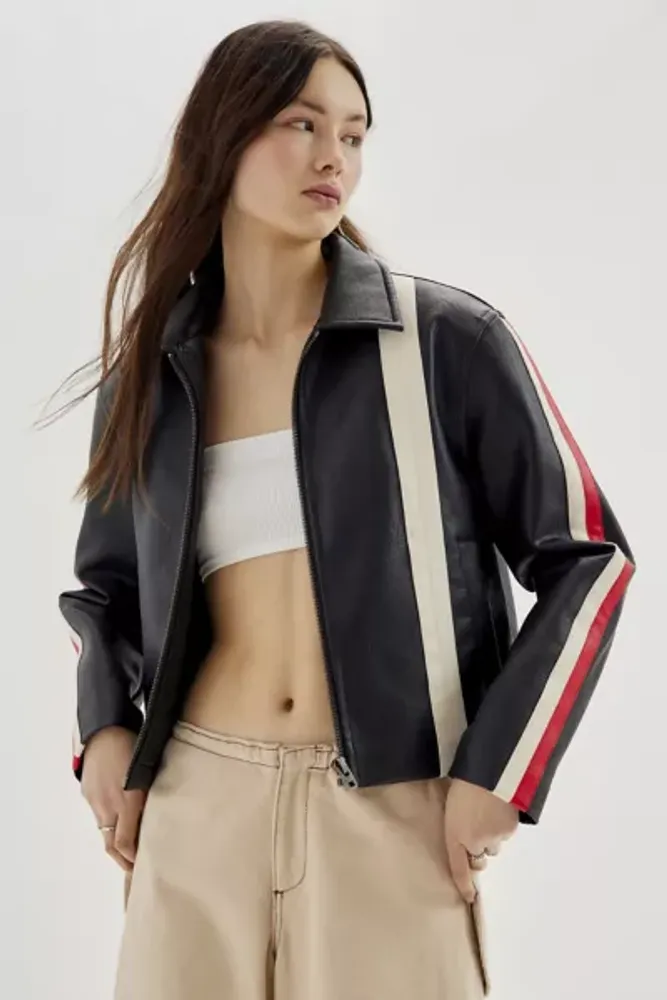 Urban Outfitters UO Lowson Faux Leather Stripe Moto Jacket | The