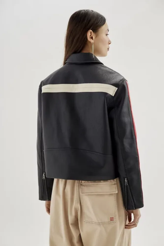 Urban Outfitters UO Lowson Faux Leather Stripe Racer Moto Jacket