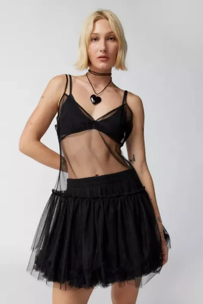 Black mesh hotsell ruffle mini skirt