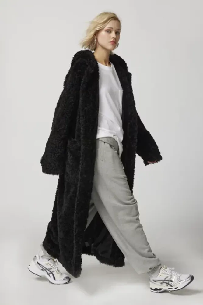 Longline coat with fur hood hot sale