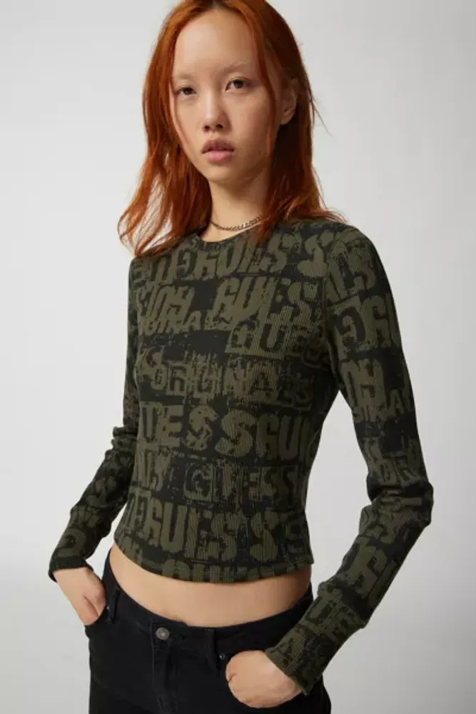 Guess long clearance sleeve crop top