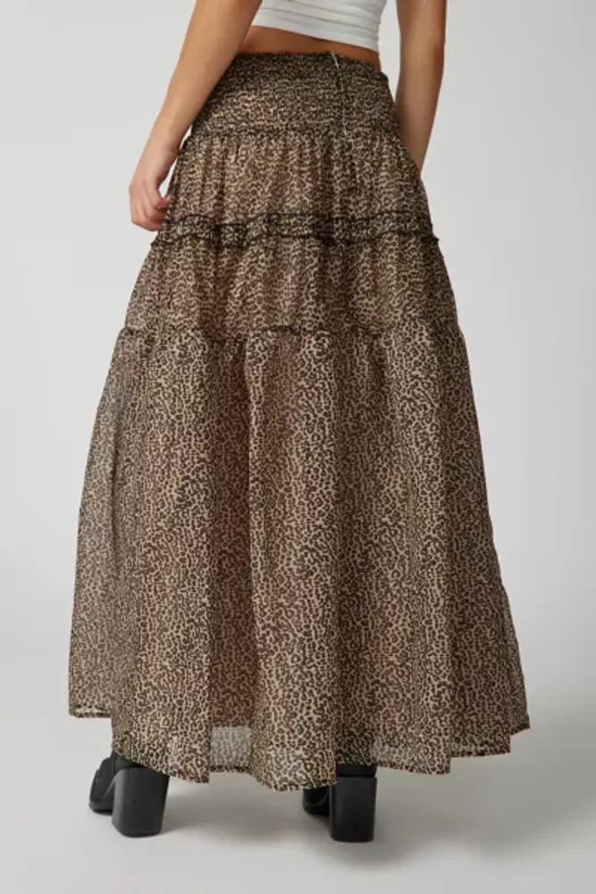 Urban outfitters leopard midi skirt sale