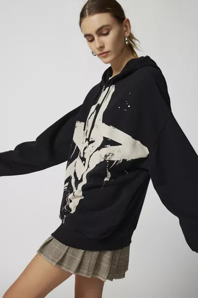 【U LAN】Star Pigment Washing Overfit Brushed Hoodie STAR WASHED EFFECT HOODED SWEATSHIRT - Anthracite grey