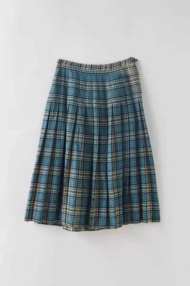 Vintage plaid hotsell wool pleated skirt