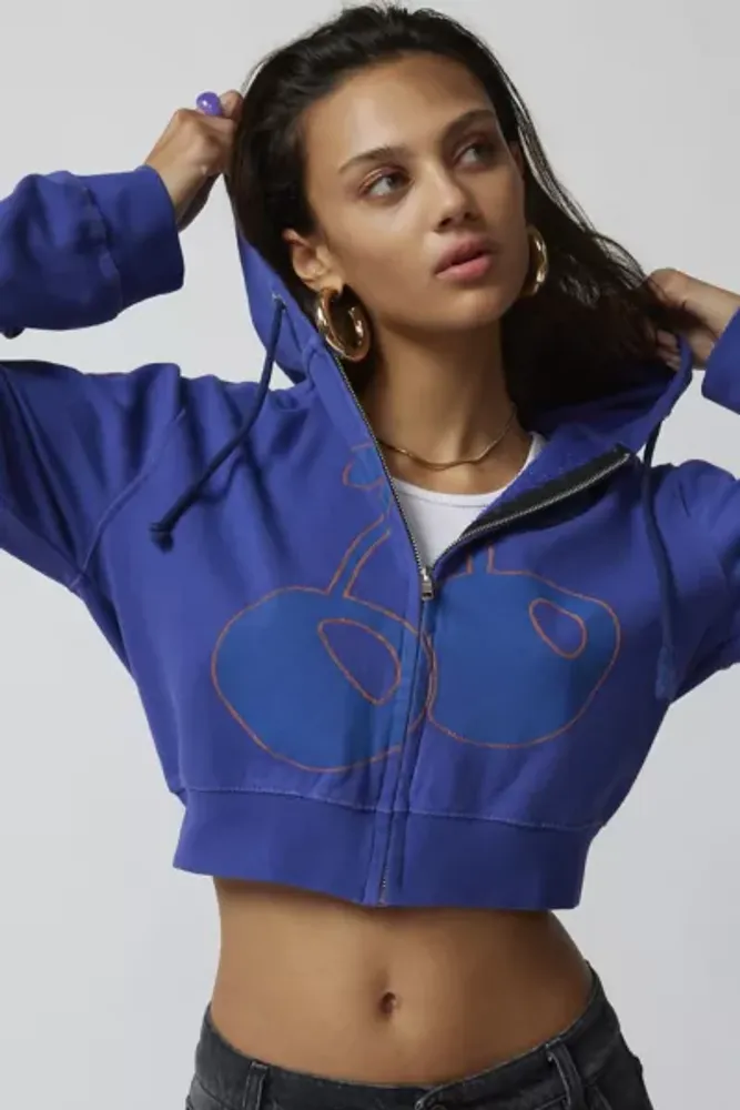 Cropped blue zip online up hoodie