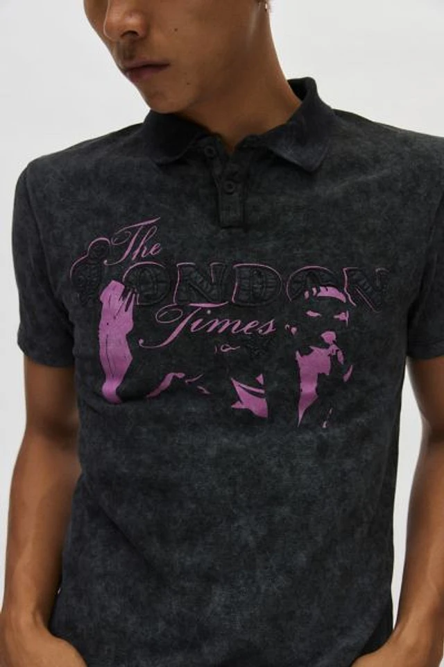 Jaded London Times Printed Polo Shirt | Pacific City