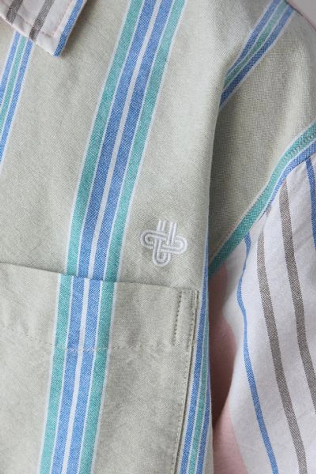 【U LAN】City Boy Stripe Over Cotton Shirt Cotton Stripe x Check Shirt – La Garçonne