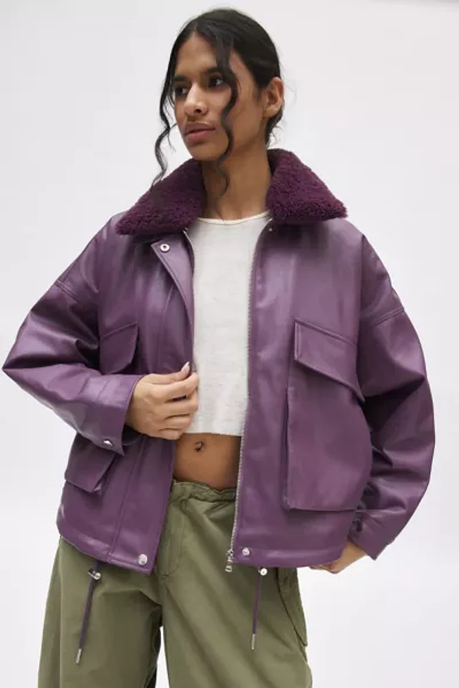 国内で当店のみ 99CLUB - Purple Fur Collar Quilted Bomber