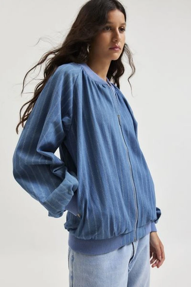 Ghospell Deborah Striped Denim Bomber Jacket | Square One