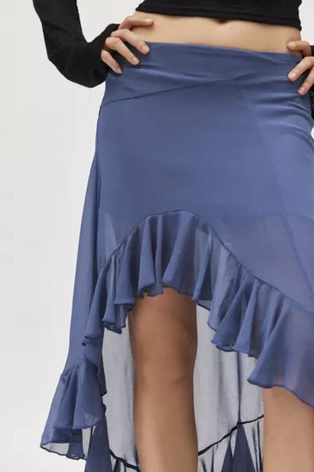Ecote Hibiscus Asymmetric Ruffled Hanky Hem Midi Skirt