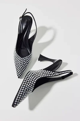 【美品】Estella.KLuanaBlouse BLK x OFF GALA BLOCK JEWEL 60 Silver Slingback Heel by CARVELA