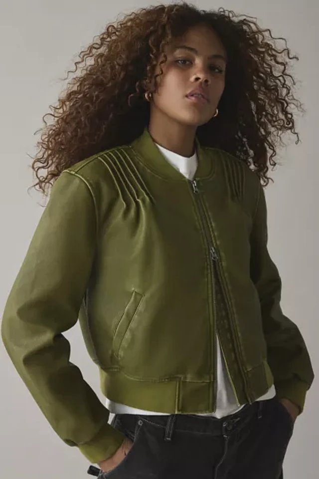 ブルゾン CHLOE LEATHER BOMBER JACKET See by Chloe Leather Bomber Zip-Front Jacket, Pintucked
