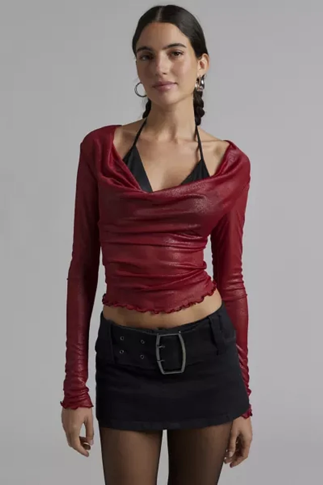 Silence + Noise Miley Metallic Mesh Cowl Neck Twoffer Top Silence + Noise Miley Metallic Mesh Cowl Neck Twoffer Top