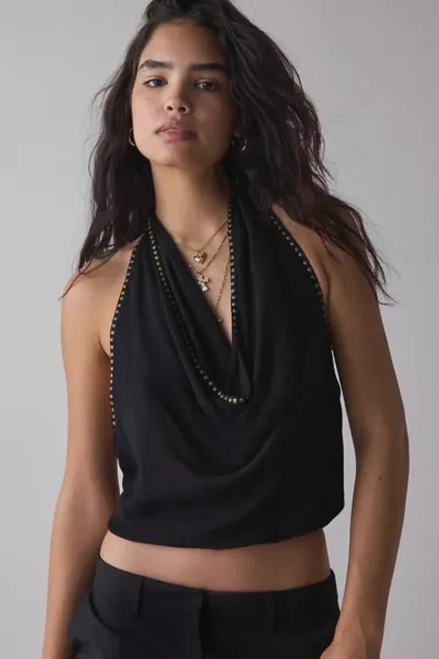 Jaded London Velvet And Mesh Split-Front Y-Strap Halter Top