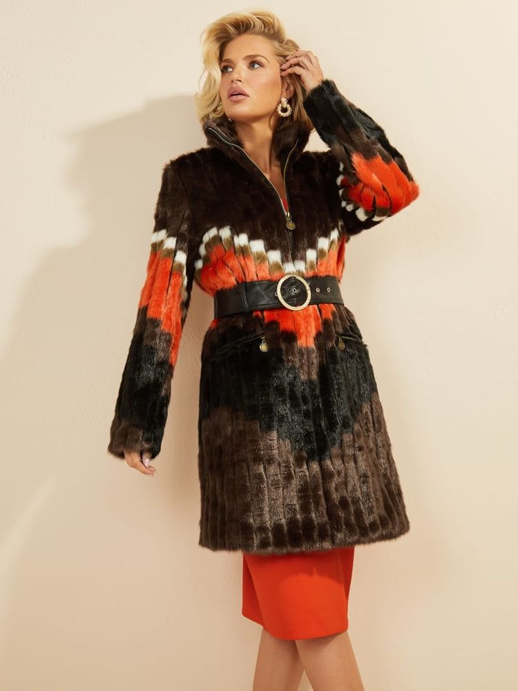 Guess faux fur skirted coat outlet
