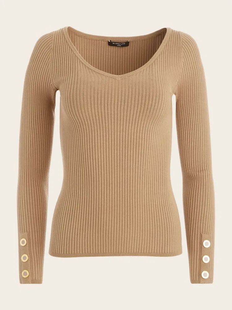 Marciano Eco Flora Rib V-Neck Sweater | Yorkdale Mall