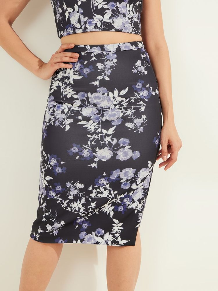 Navy blue shop floral pencil skirt