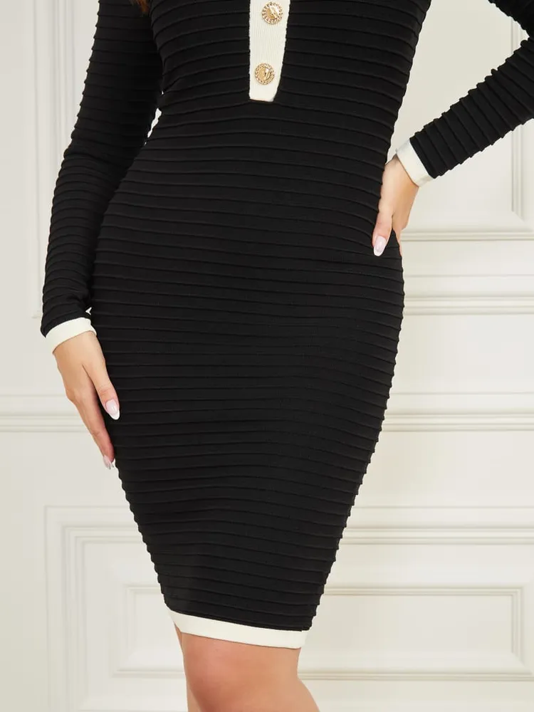 Guess black and hotsell white striped dress
