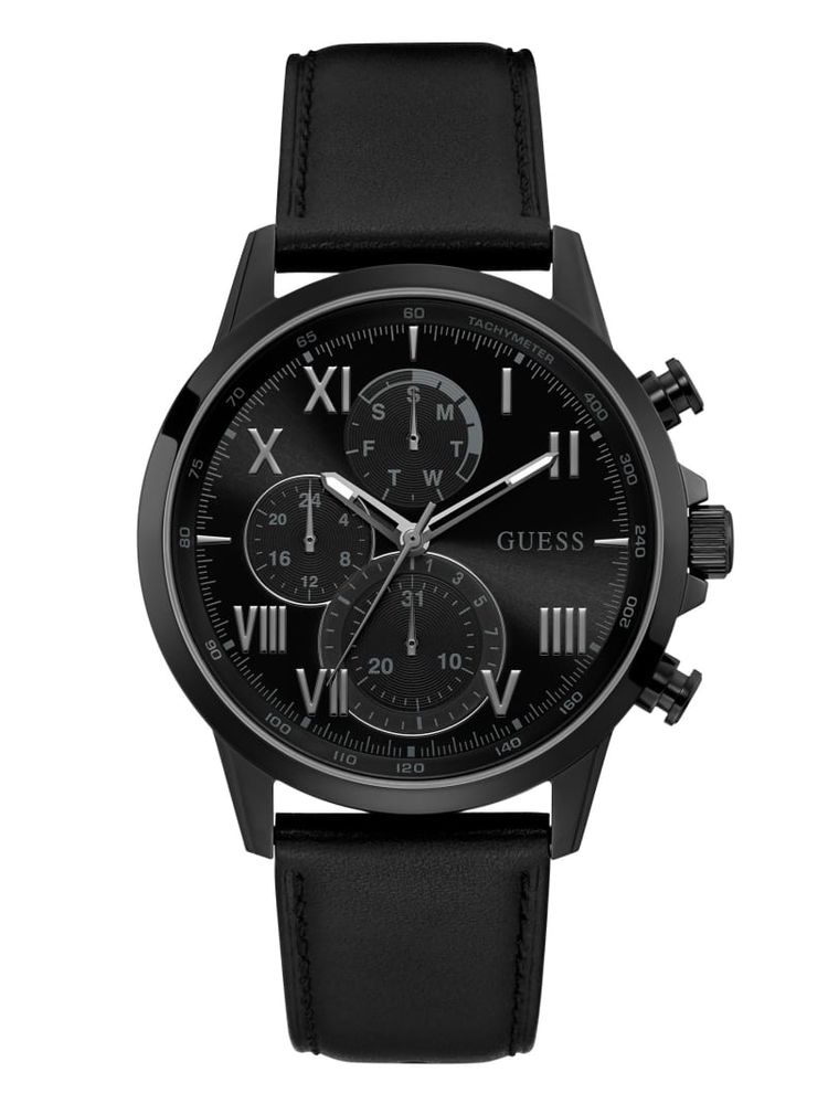 GUESS Black Tone And Black Leather Chronographic Watch Shop Midtown