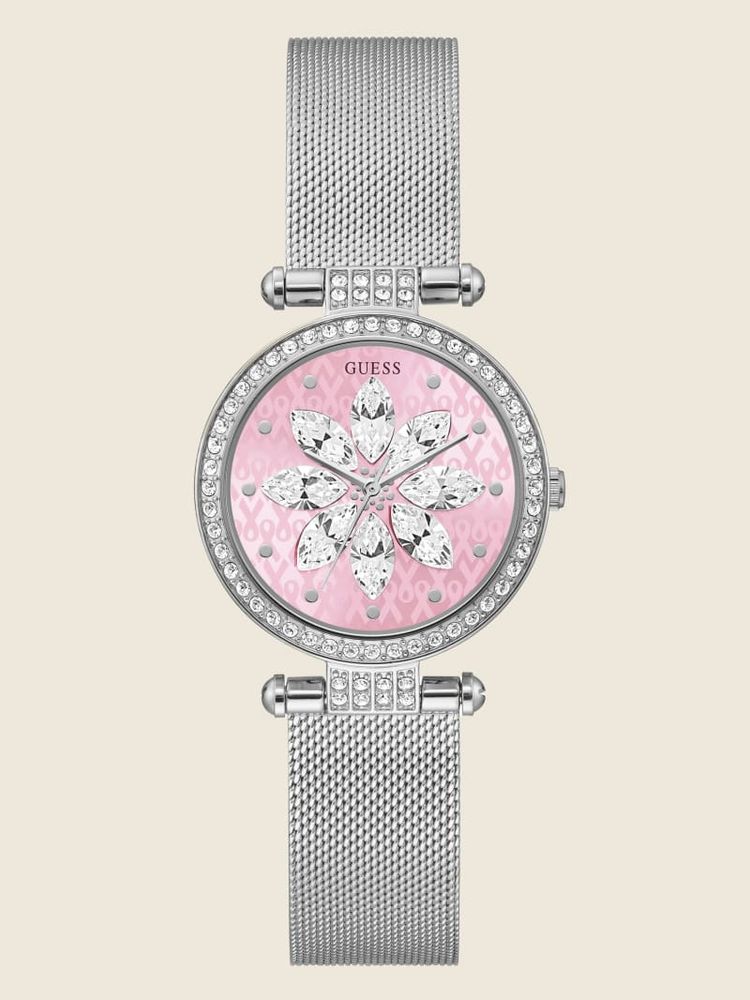 GUESS Sparkling Pink Silver Tone Mesh Analog Watch Bramalea City