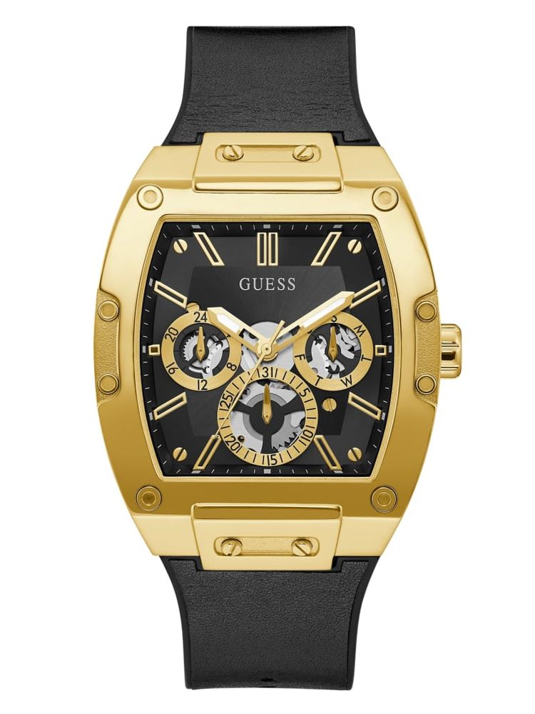 GUESS Black And Gold Tone Square Multifunction Watch Bramalea