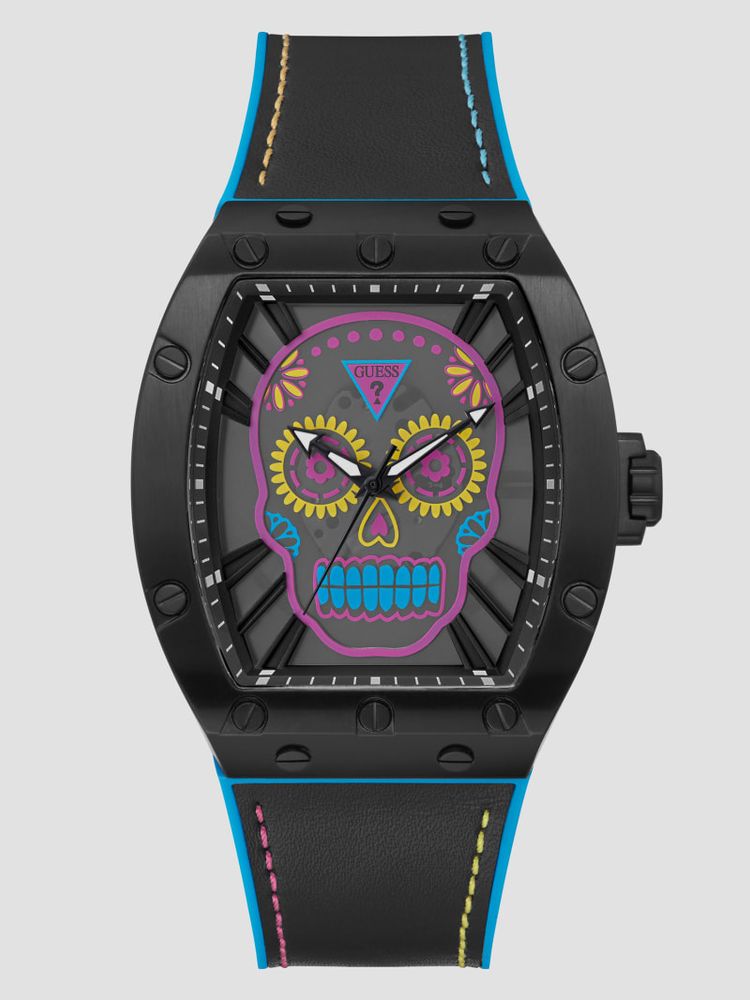GUESS Multi Silicone and Leather Skull Analog Watch | Shop Midtown