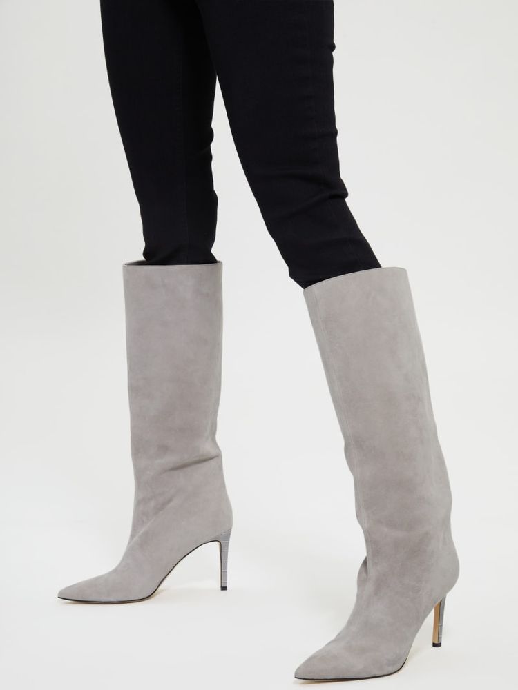 Knee high top gray suede boots
