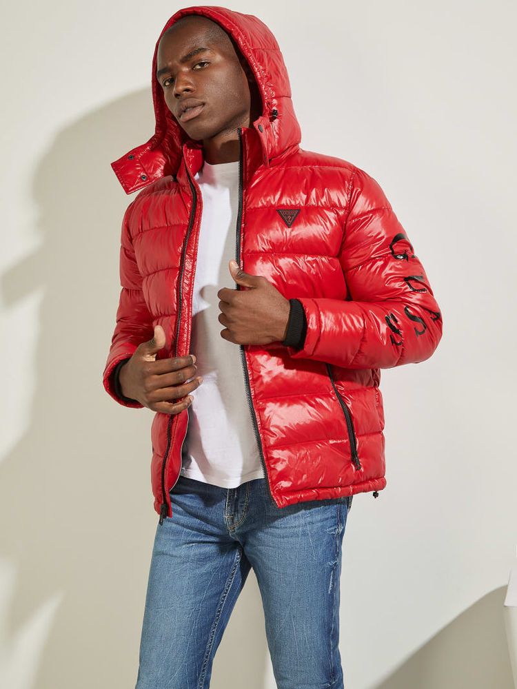 Guess puffer jacket red hot sale