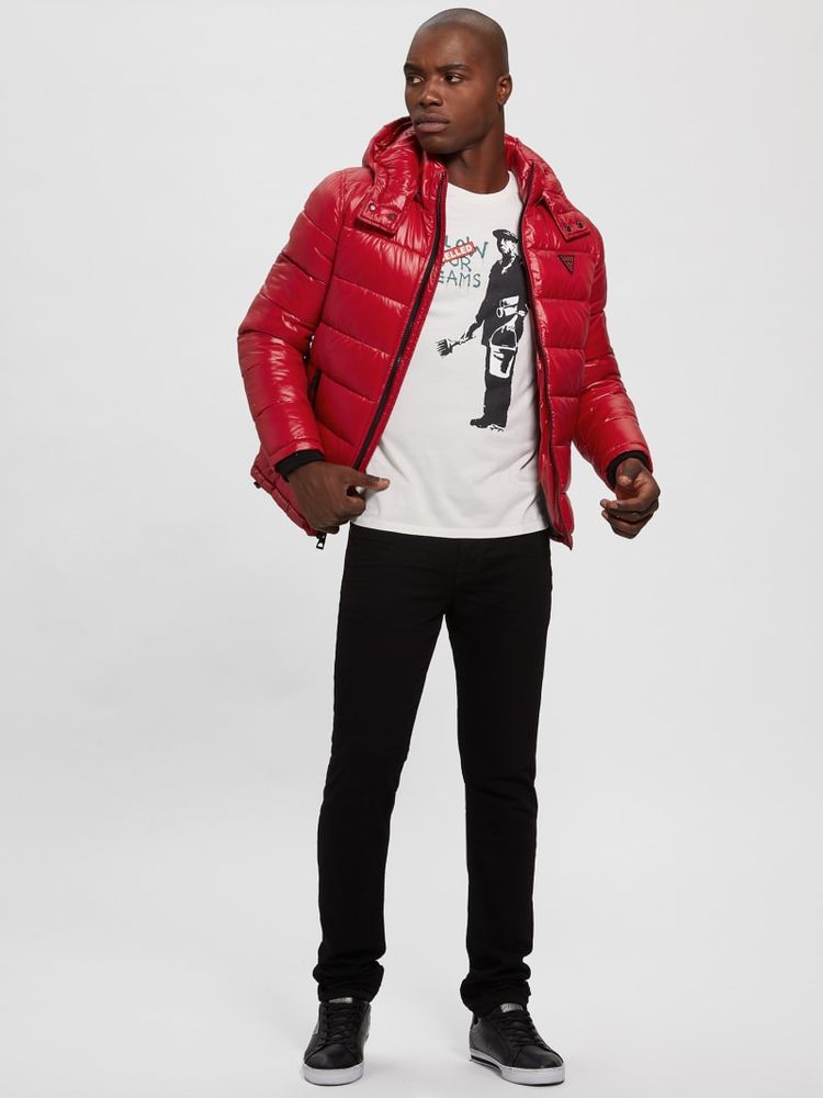 Red guess puffer jacket sales
