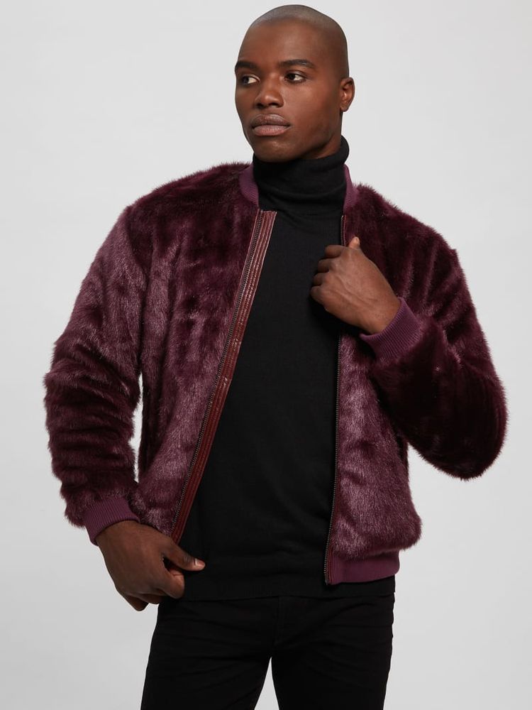 Guess faux fur logo bomber clearance