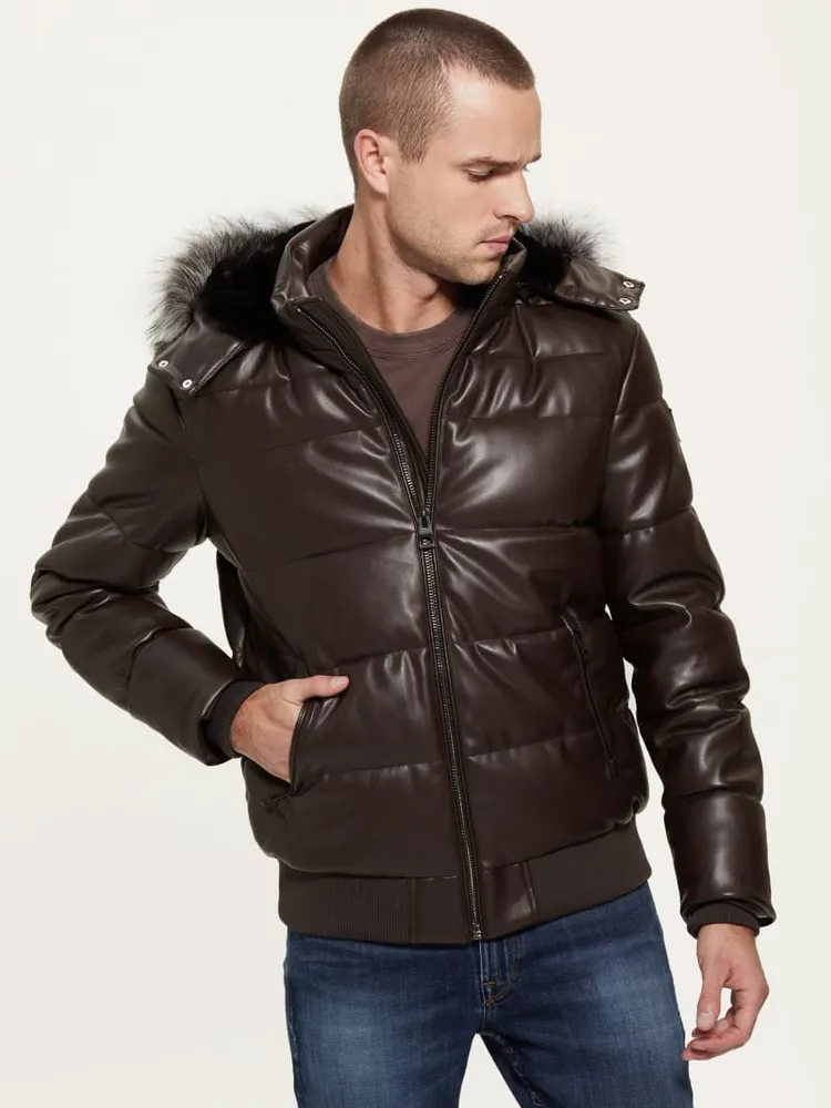 GUESS Stretch Faux-Leather Puffer Jacket | Shop Midtown