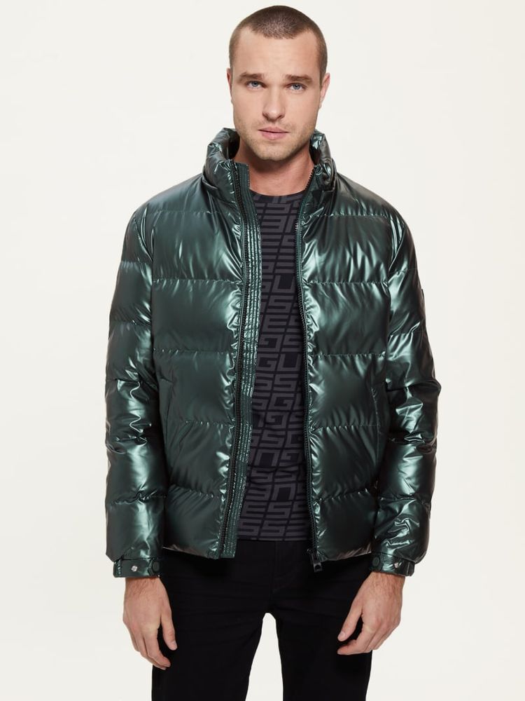 Metallic puffer jacket mens best sale