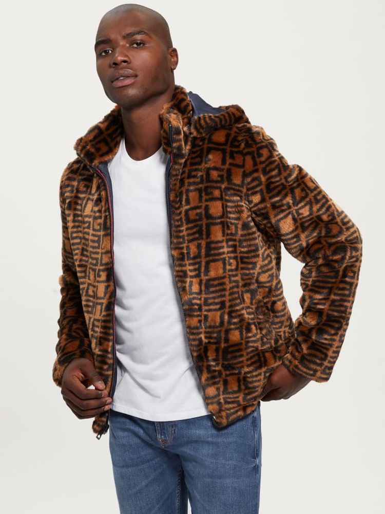 Guess faux fur logo bomber hot sale