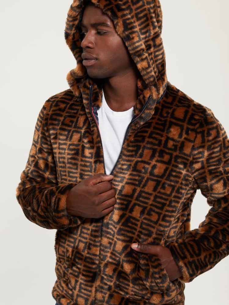 Hooded faux fur jacket mens sale
