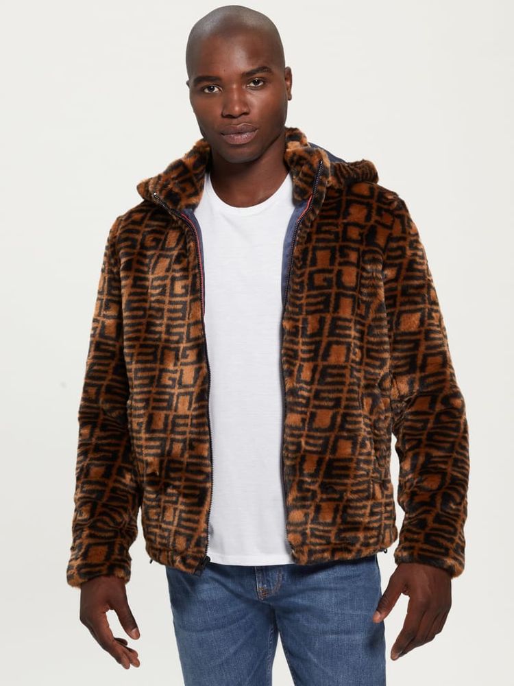 GUESS Hooded Logo Faux-Fur Jacket | Shop Midtown