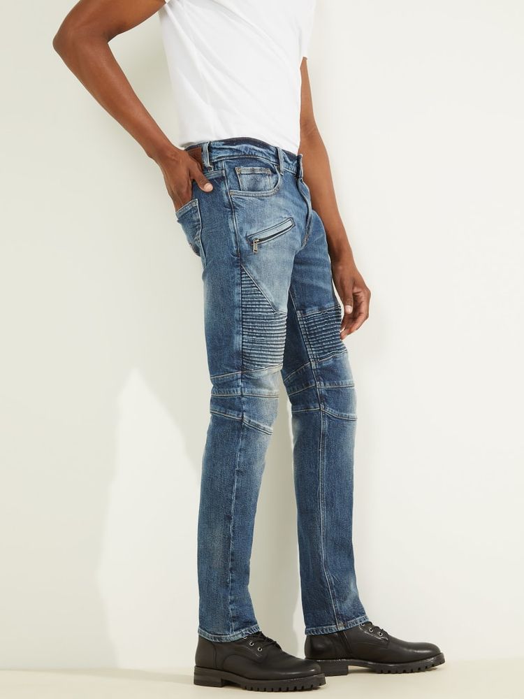 Guess slim store tapered moto jeans