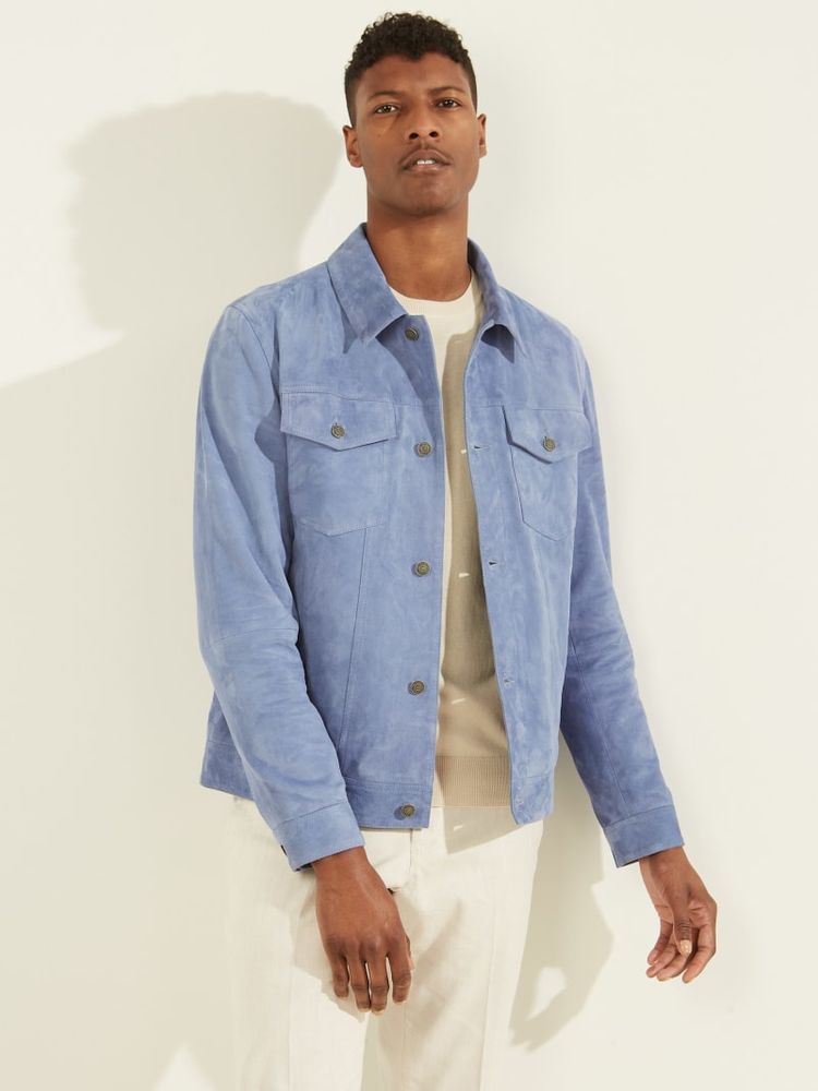 Blue suede deals trucker jacket