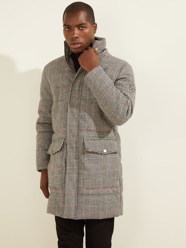 Grey checked puffer best sale jacket