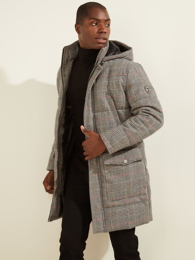 Plaid puffer coat store