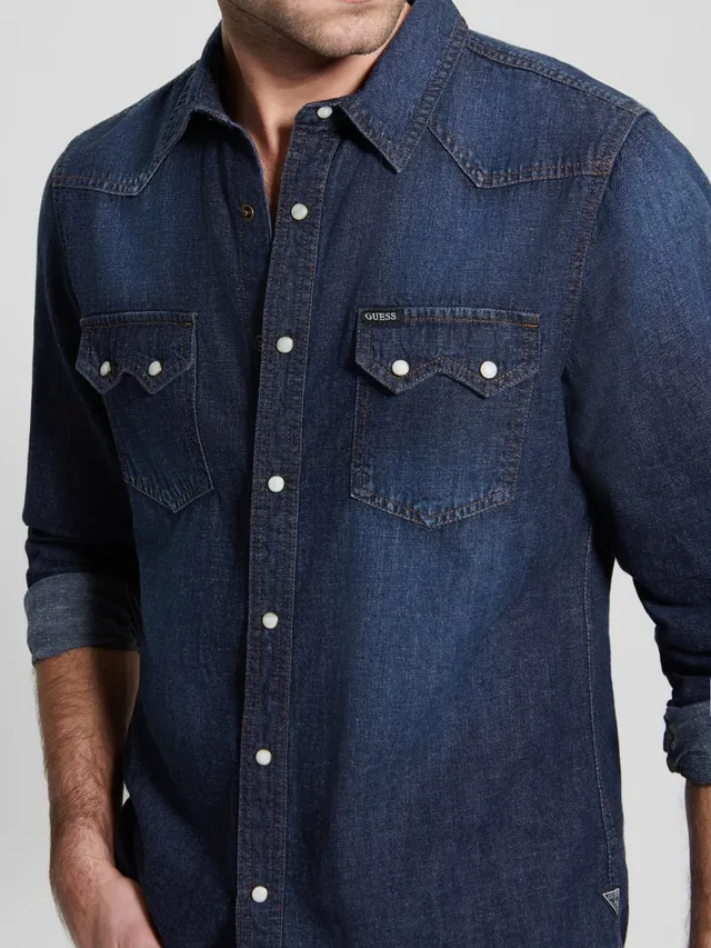 Guess denim shirt mens hot sale