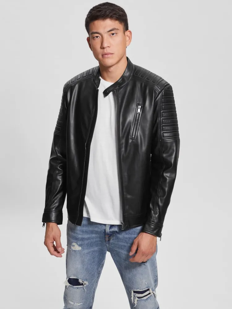 GUESS Faux-Leather Biker Jacket | Shop Midtown