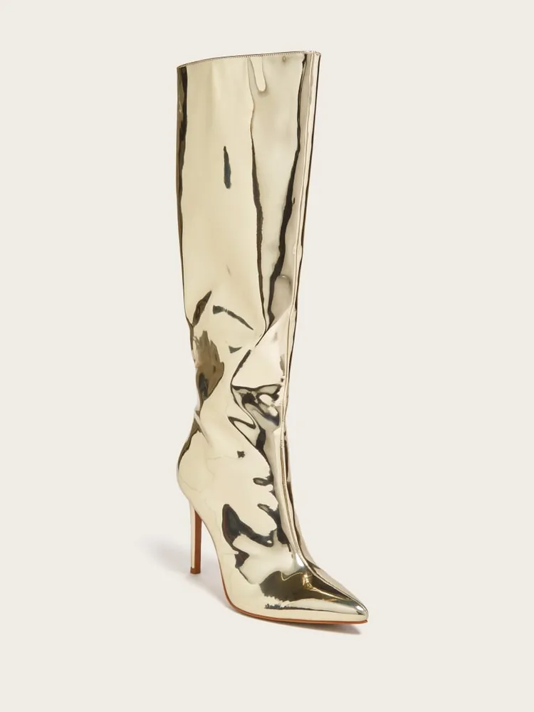 Knee high gold boots hotsell