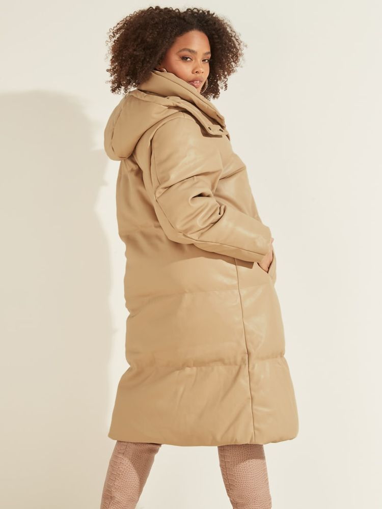 Brown long puffer online coat