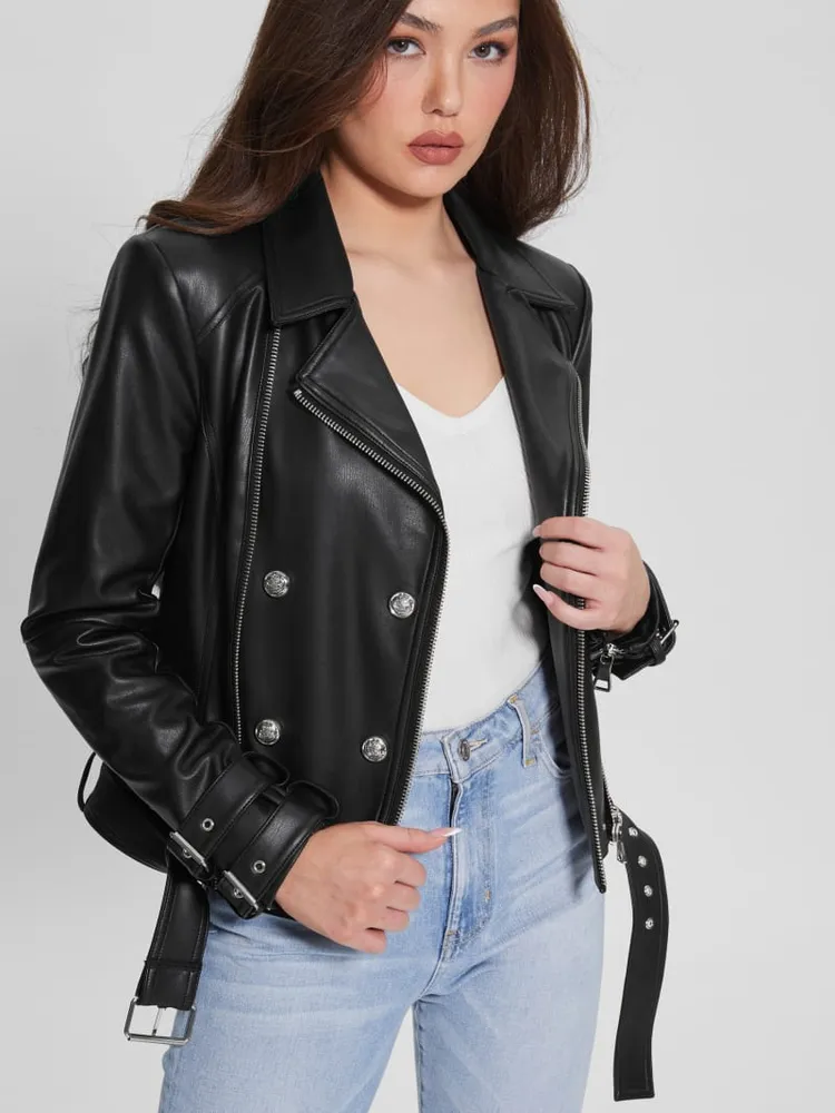 Guess leather moto jacket women's shop