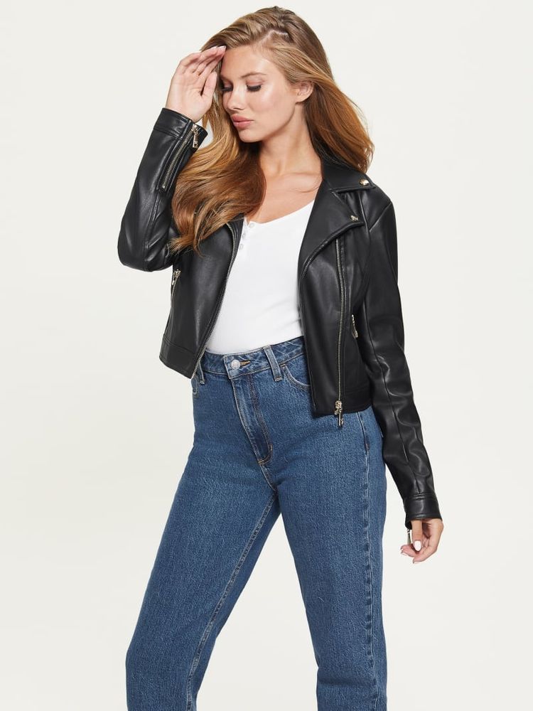 Guess cropped sale leather jacket
