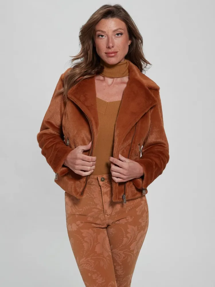 Guess faux hotsell fur moto jacket